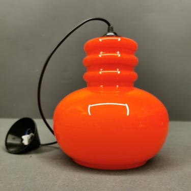 Vintage Orange Glass Pendant Light, Mid-Century Modern Retro Hanging Lamp, Made In Yugoslavia 70's 