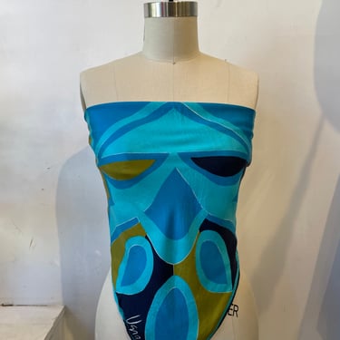 1960s Vera Blue and Green Silk Scarf