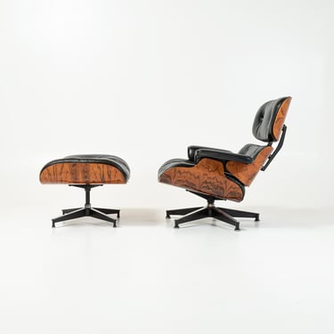 Restored 3rd Gen Eames Lounge Chair and Ottoman 670 & 671 in Black Leather and Rosewood 
