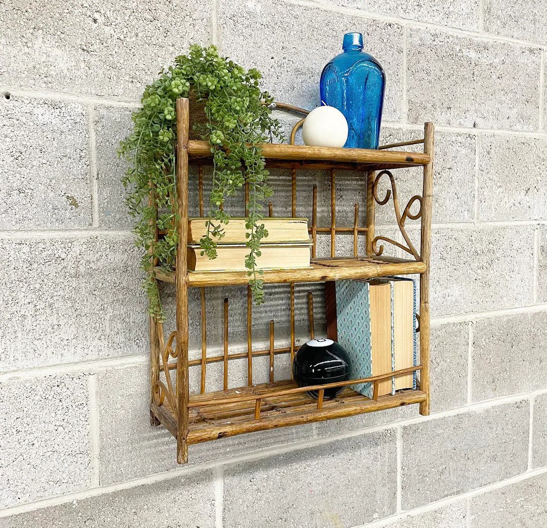 Vintage Shelving Unit Retro 1980s Bohemian + 3 Tier + Wood + Brown