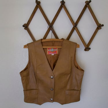 Vintage 70's Ms. Pioneer Leather Western Buffalo Nickel Button Vest 
