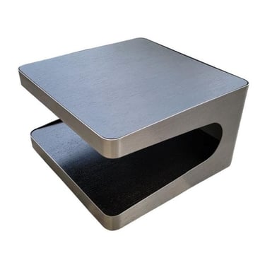 Modern French Two Tiered Brushed Steel Table 