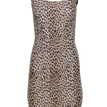 Diane von Furstenberg -  Tan Leopard Print & Black Bodycon Dress Sz 2