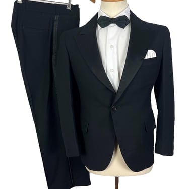 Vintage 1930s Wool 2pc Peaked Lapel Tuxedo ~ 34 to 36 Short ~ Suit / Tux ~ Wedding ~ Art Deco ~ Button-Fly Pants ~ 30s 