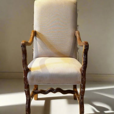 Set of 2 Carved Open Arm Chairs w/ Stretcher Base BG273-9