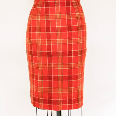 1970s Pencil Skirt Wool Plaid S/XS 