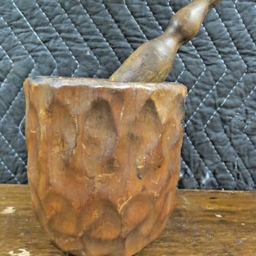 Vintage Distressed Wood Mortar & Pestle - Large Apothecary Pharmacy RX 