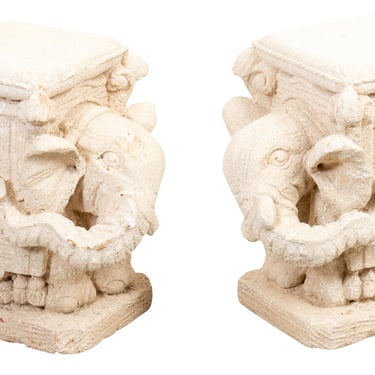Pair of Carved Stone Elephant Garden Seats