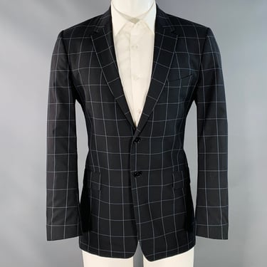 PAUL SMITH Size 38 Black Blue Window Pane Wool Notch Lapel Sport Coat