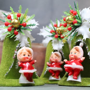 Vintage Bell Ornaments with Adorable Elf Characters - Mid-Century Christmas 