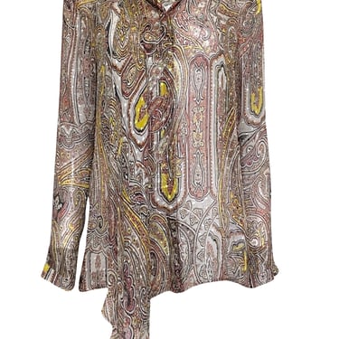 Etro - Red, Yellow, Brown & Cream Paisley Print Long Sleeve Top Sz 10