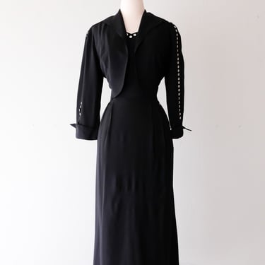 Sweetest 1940's Black & White Button Dress & Coat / Sz L/XL