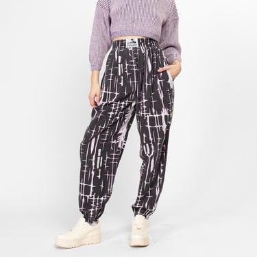 XS-Sm 80s 90s Black Abstract Print Hammer Pants | Vintage Joggers Surf Streetwear Sweatpants 