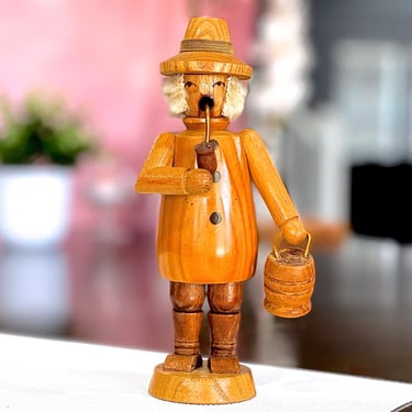 VINTAGE: German Wood Smoker Incense Burner - Man Smoking Pipe -Made in Germany 