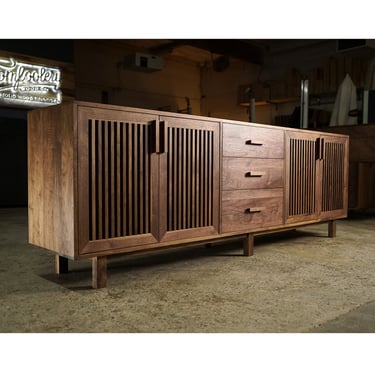 Armocido Buffet, 3 Drawers, Slat Doors, American Modern Buffet, Modern Sideboard, Solid Wood Sideboard (Shown in Walnut) 