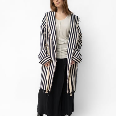Oversized Open-Front Striped Coat