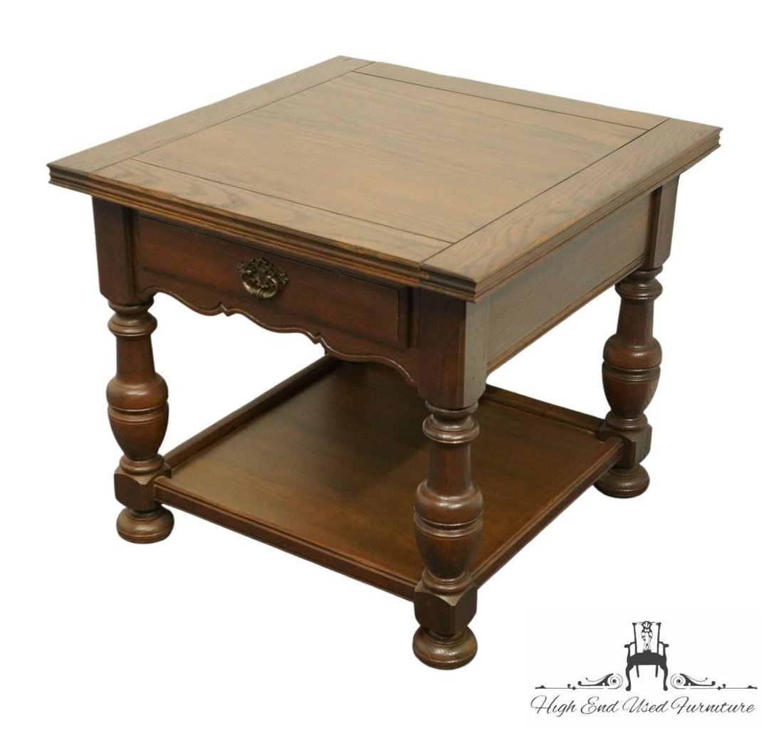 ETHAN ALLEN Royal Charter Solid Oak 26" Square Accent End Table 16 High End Used Furntiure