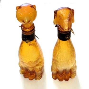 Amber Glass Empoli Decanters Dog & Cat 