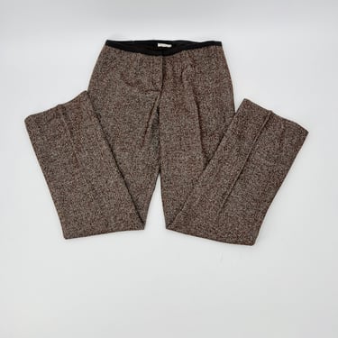 Women's Virgin Wool Silk Lined Slacks by Paule in Chocolate Brown Tweed. Size 40 