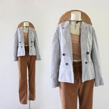 linen jacket - s - vintage 90s y2k light gray womens size small library academia blazer classic minimal 