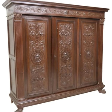 Armoire, Italian Renaissance Revival, Carved Walnut, Two Door, Early 1900s!!