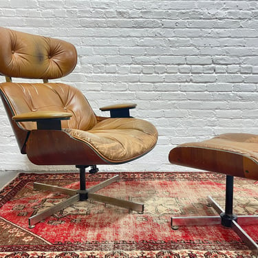 Vintage Mid Century Modern EAMES style LOUNGE CHAIR + Ottoman 