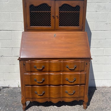 Vintage French Provincial Secretary Desk Writing Table Regency Metal Mesh Cabinet Dresser Shabby Chic Laptop Stand CUSTOM PAINT Avail 