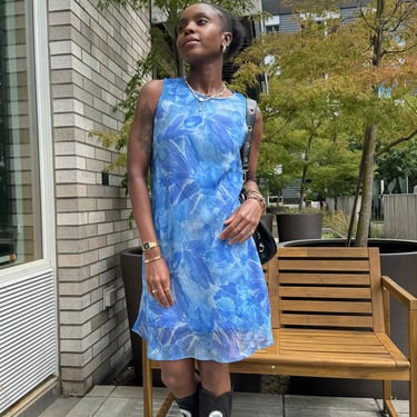 Crepe Floral Dress (9/10) vintage blue 90s watercolor medium | Ghost  Vintage - Portland, OR | ATTIC