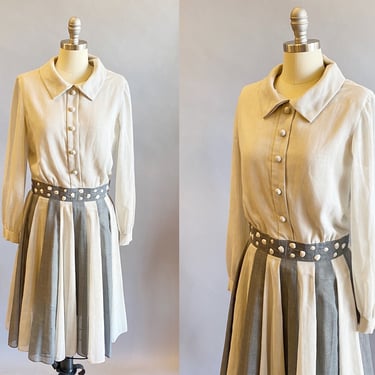 1970s Neiman Marcus Dress / 18 Gore Skirt / Cotton Voile Dress / Shirtwaist Dress / Size Medium 