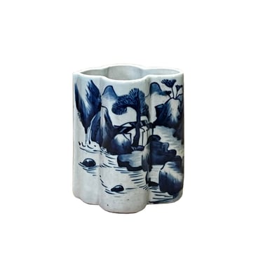 Chinese Blue White Porcelain Oriental Scenery Flower Shape Vase ws2988E 