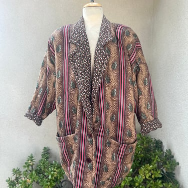 Vintage 80s oversized puffy jacket fall colors floral Sz S/M by Ann Tjian for Kenar 