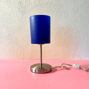 Vintage 80s Mod Blue + Steel Table Lamp 