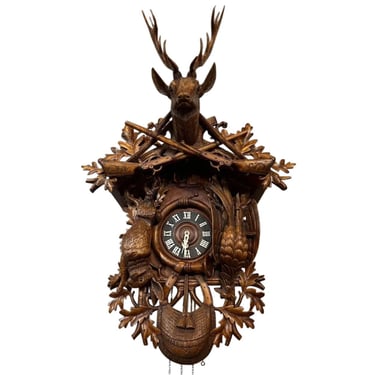 Vintage 1950s Large Vintage German Black Forest Swiss Movement Musical Cuckoo Wall Clock 