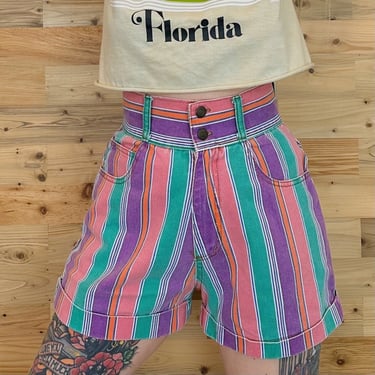 High Rise Vintage Striped Jean Shorts / Size 25 