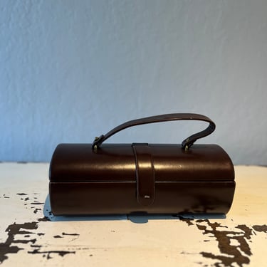 What Finds at the Farmer's Market - Vintage 1950s Chocolate Brown Long Box Coffin Leather Handbag Purse 