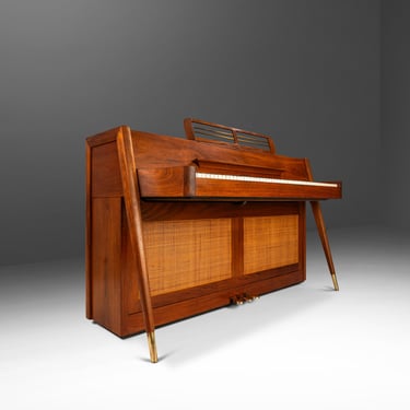 Early Mid-Century Modern Baldwin Acrosonic Piano in Walnut and Caning, USA, c. 1961 