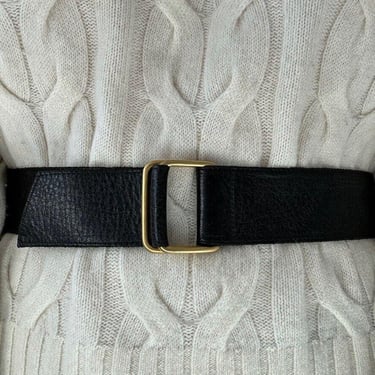 Vintage 1990s Womens 100% Black Leather Minimalist Gold Buckle Waist Belt Sz S 