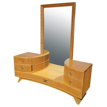 Paul Frankl Combed Wood Vanity with Stool for Brown Saltman 