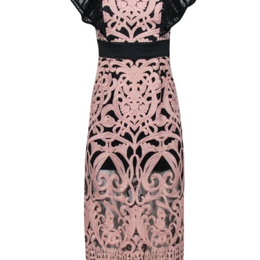 Foxiedox - Black w/ Blush Embroidered Over Lay &amp; Flutter Sleeves Dress Sz S