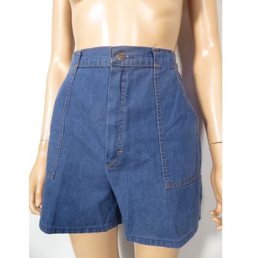 Vintage 70s Sears High Waist Deep Pocket Contrast Stitch Denim Shorts Size 29-30 Waist S/M 