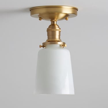 Semi-Flush Fixture -- Opal/Milk Glass Cup Shade -- Hand Blown Glass 