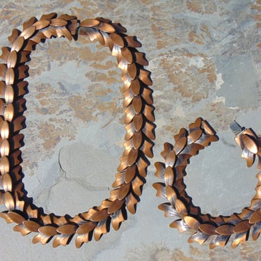 Rebajes ~ Vintage Copper Flora Link Choker Necklace and Bracelet Set 