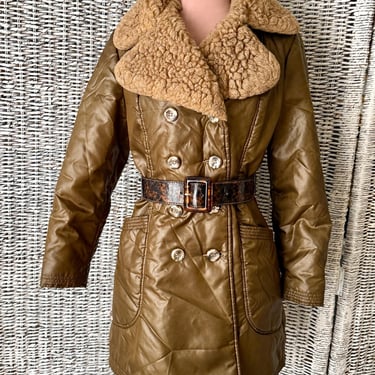 Vintage Quilted Coat, Faux Shearling Collar and Trim, Montgomery Ward, Vintage 60s 70s 