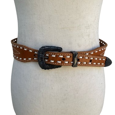 Vintage Gilles Herve Paris Western Belt, Grey Cowhide | A  display picture 3