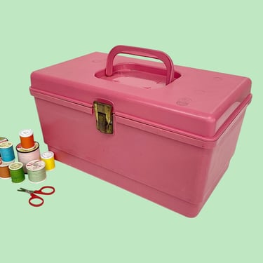 Vintage Sewing Box Retro 1960s Mid Century Modern + Wilson + Wil-hold + Pink Plastic + Interior Tray + Thread Storage + Atomic Organization 