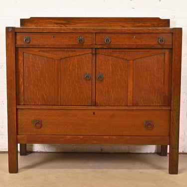 Stickley Brothers Style Antique Mission Oak Arts &#038; Crafts Sideboard Buffet, Circa 1900