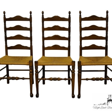 Set of 3 ETHAN ALLEN Heirloom Nutmeg Maple Colonial Early American Ladderback Dining Side Chairs w. Rush Seat 
