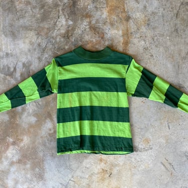 60s Green Striped Mock Neck Long Sleeve Tee Size S / M 