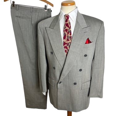 Vintage 1980s Double-Breasted Wool 2pc Suit ~ size 40 R ~ jacket / blazer / sport coat / pants ~ 