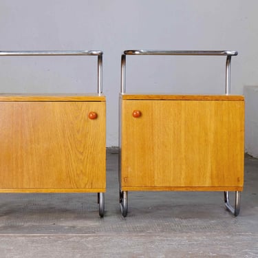 Pair of Bauhaus bedside tables in light brown 